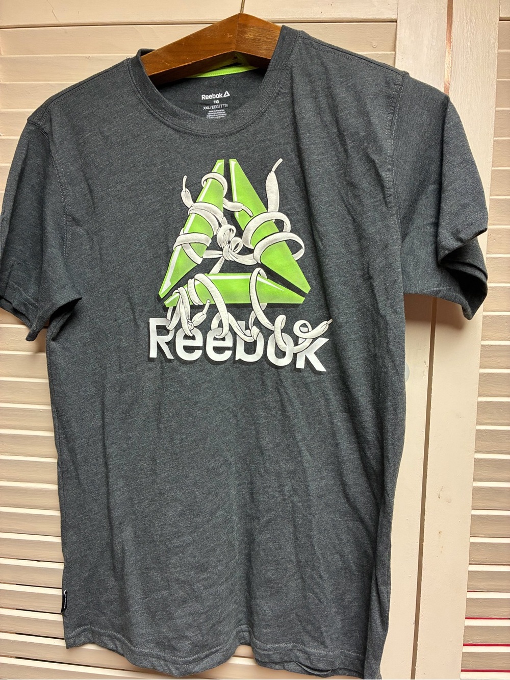 Reebok youth Gray Graphic Logo T‑Shirt with Green Accent